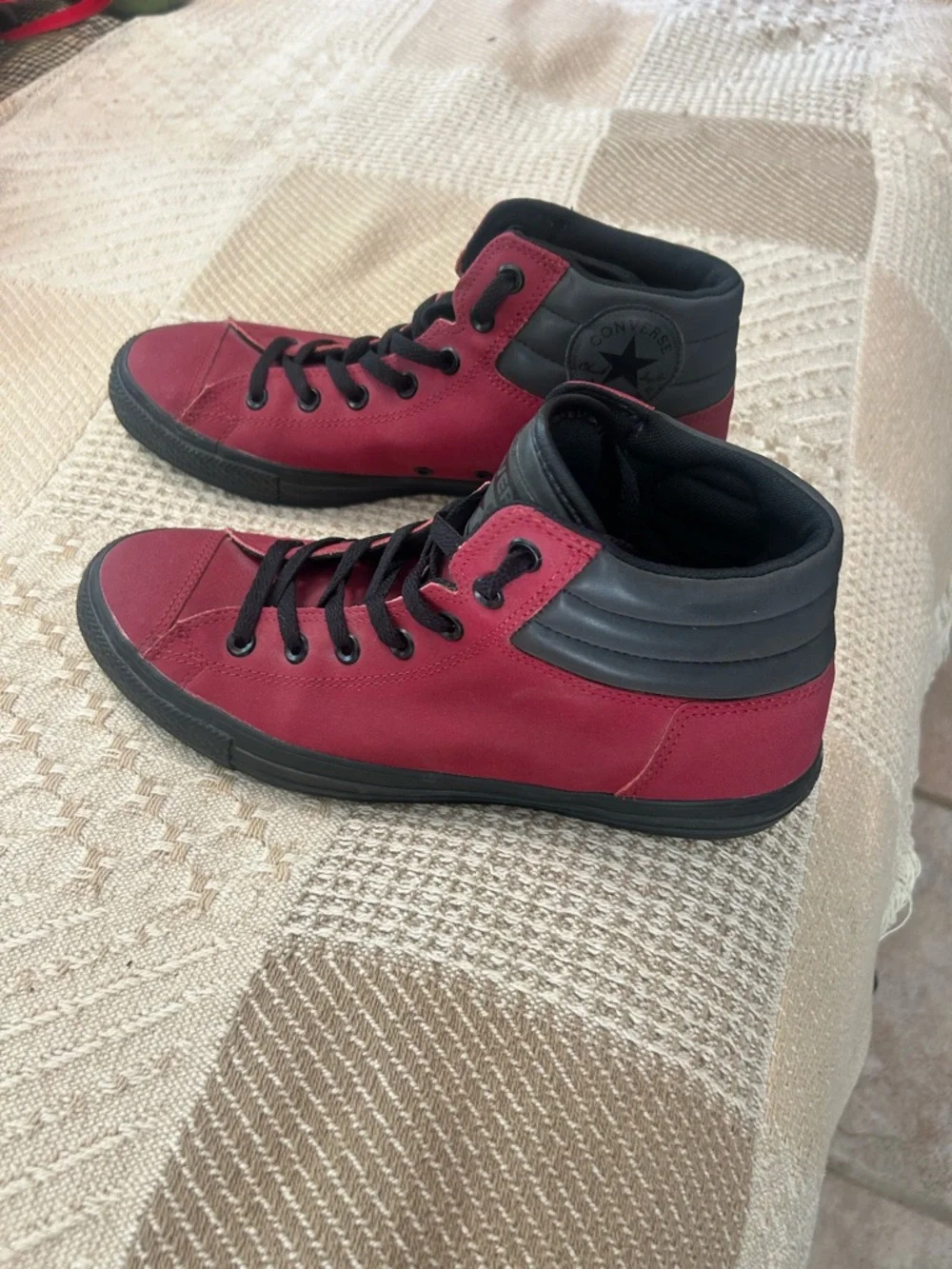 NEW Converse All Star High Top Red and Black High-Top Sneakers - Leather Upper - Picture 2 of 3